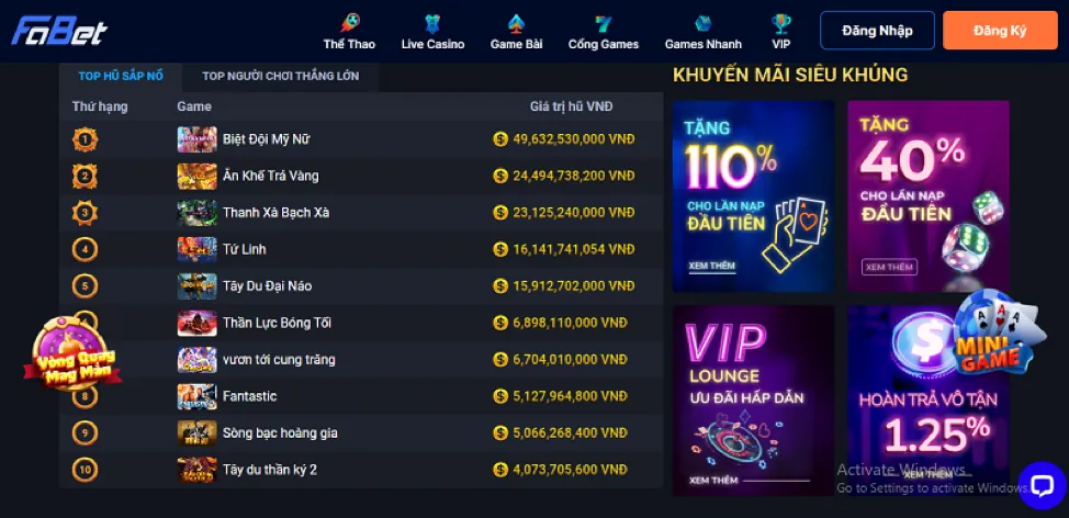 Thưởng nạp tiền mv888